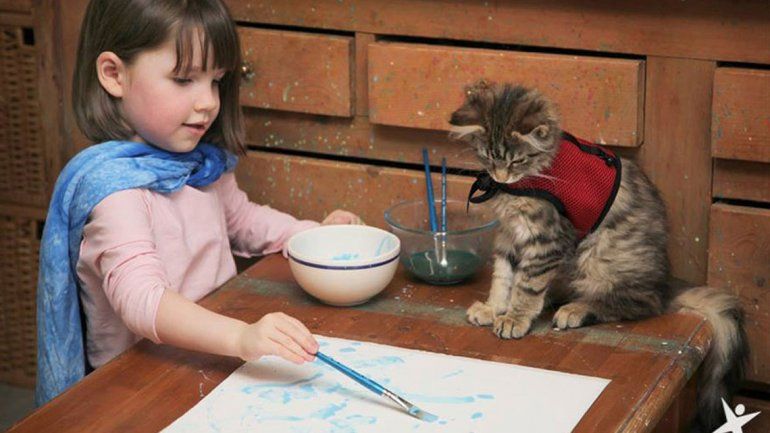Gata y niña autista